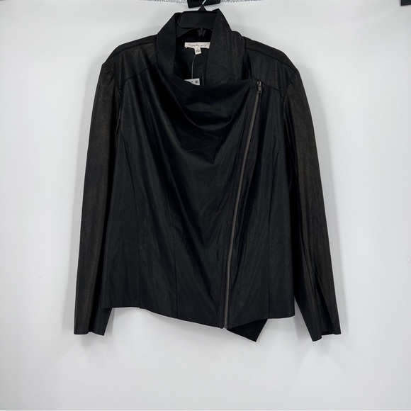 Kingston Grey Faux Leather Draped Jacket in  Metallic Black Size Large NWT - Picture 3 of 11